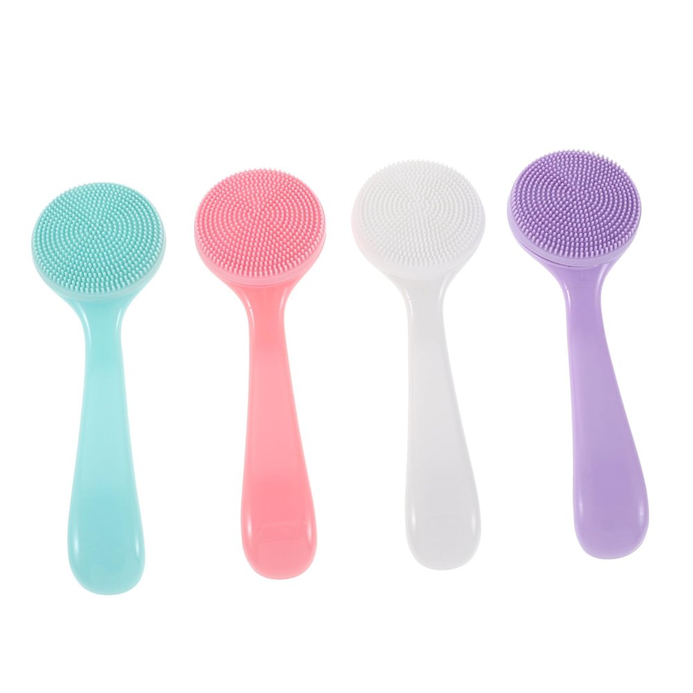 4pcs Silicone Face Brush Manual Silicone Facial Cleansing Brush with Long Handle Face Scrubber for Women and Men Deep Cleaning Blackhead Removal