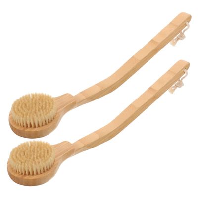 2Pcs Long Handled Shower Brush for Body Exfoliating and Back Cleaning for Elderly and Disabled Comfortable Massage Experience Safe Materials Khaki