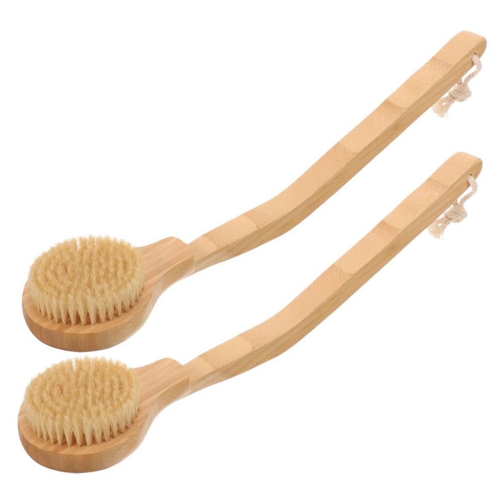 2Pcs Long Handled Shower Brush for Body Exfoliating and Back Cleaning for Elderly and Disabled Comfortable Massage Experience Safe Materials Khaki