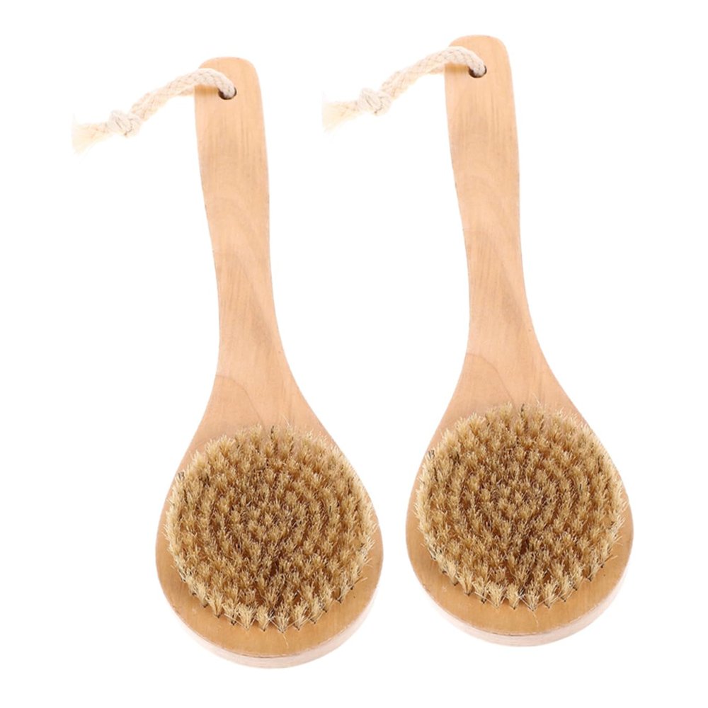 2Pcs Dog Bath Brush with Ergonomic Handle Natural Boar Bristles for Superior Exfoliation for Wet Dry Brushing Comfortable Grip for Enhanced Grooming