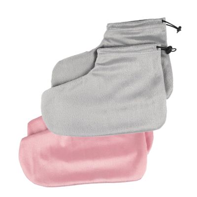 2 Pair Thermal Insulation Foot Cover of Cotton Heat Retaining Foot Straps for Beauty Salons Light Pink Grey Elastic Band Durable Easy to Clean Essential for Pedicure and