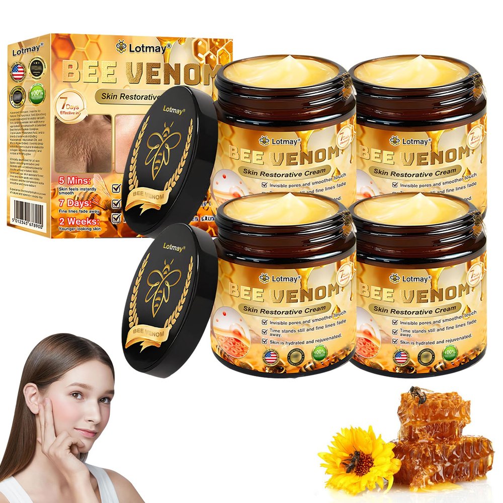 AEEHFENG Lotmay Bee Venom Restorative Cream, Advanced Skin Firming Body Lotion, Lotmay Bee Venom Cream, Reduces wrinkles and blemishes, Natural Ingredients Suitable for All Skin Types (4 Bottle)