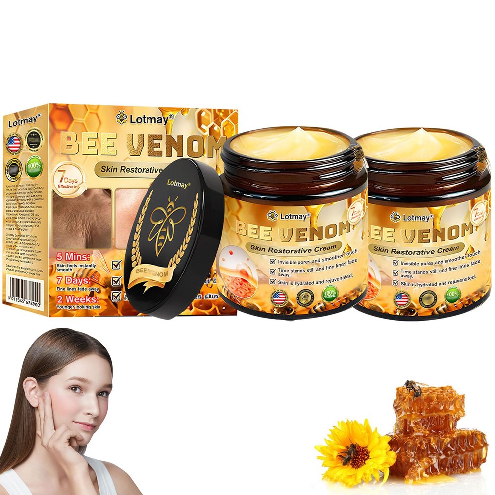 AEEHFENG Lotmay Bee Venom Restorative Cream, Advanced Skin Firming Body Lotion, Lotmay Bee Venom Cream, Reduces wrinkles and blemishes, Natural Ingredients Suitable for All Skin Types (2 Bottle)