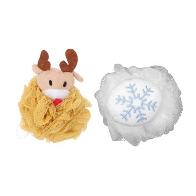 2Pcs Xmas Themed Cartoon Bath Flowers for Soft Exfoliating Bath Balls Comfortable Skin Scrubber for Holiday Showers Safe for Family Use