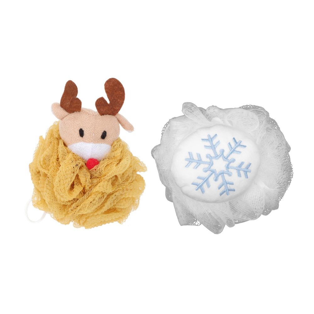 2Pcs Xmas Themed Cartoon Bath Flowers for Soft Exfoliating Bath Balls Comfortable Skin Scrubber for Holiday Showers Safe for Family Use