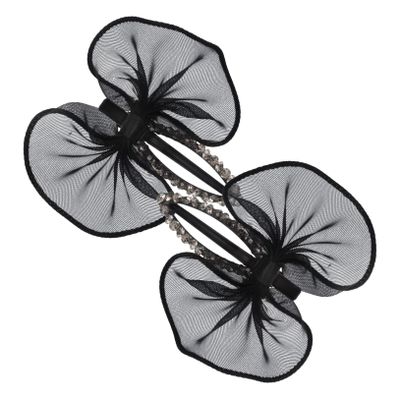EPIGEIST 2pcs Black Bow Hair Claw Clips with Rhinestones Stylish Tulle Ponytail Holders for Women Comfortable Lightweight Accessories for Weddings Parties and Everyday Wear