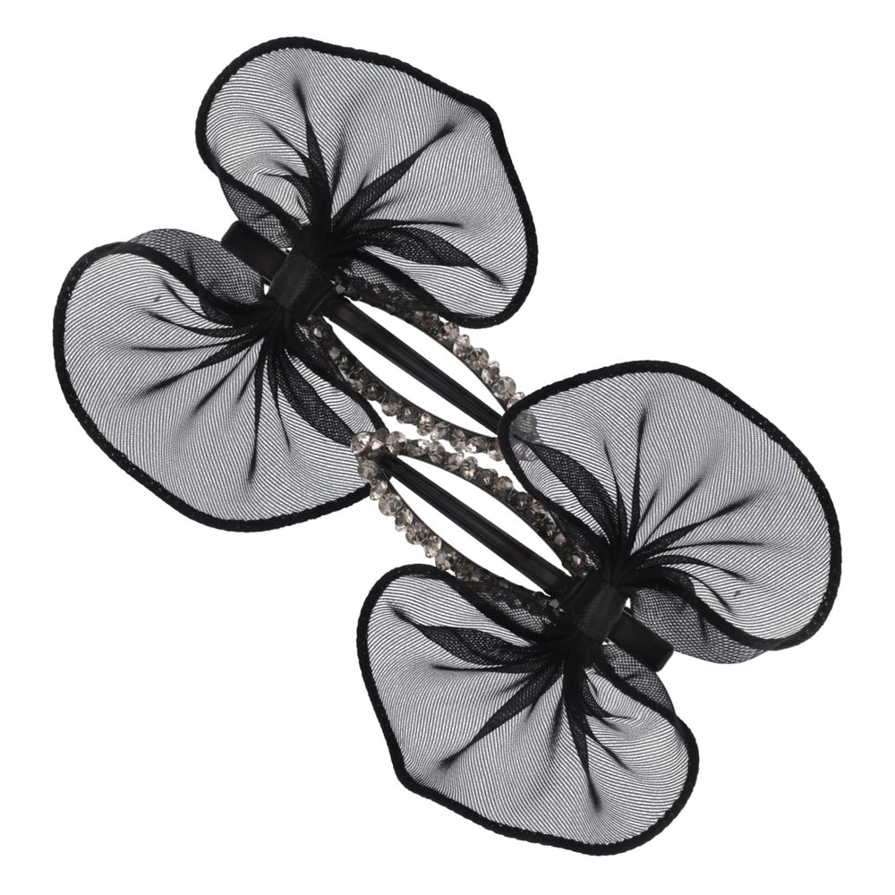 EPIGEIST 2pcs Black Bow Hair Claw Clips with Rhinestones Stylish Tulle Ponytail Holders for Women Comfortable Lightweight Accessories for Weddings Parties and Everyday Wear