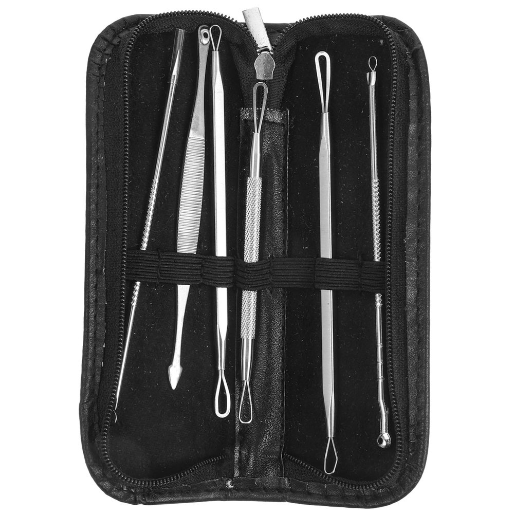 BATHVEVE 7-Piece Stainless Steel Blackhead Removal Tool Set Portable Kit Professional Blackhead Tool for Daily Use Suitable for Home and Travel