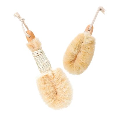 PartyKindom 2Pcs Ergonomic Sisal Exfoliating Bath Brush Set Shower Body Scrubber for Deep Cleaning Durable Plant for Smooth Skin for Dry Brushing and Bathing