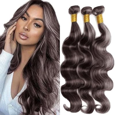 Ratheinhi Grey Bundles Human Hair P4/GREY 20 22 24 Inch Body Wave Human Hair Bundles Highlight Chocolate Grey Unprocessed Brazilian Virgin Quick Weave Hair for Black Women