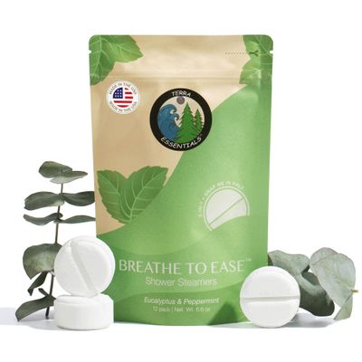 Eucalyptus Shower Steamers by Terra Essentials  12 Showers Aromatherapy Tablets with Eucalyptus & Mint, Natural, Made in USA, Stress Relief & Relaxation Gift