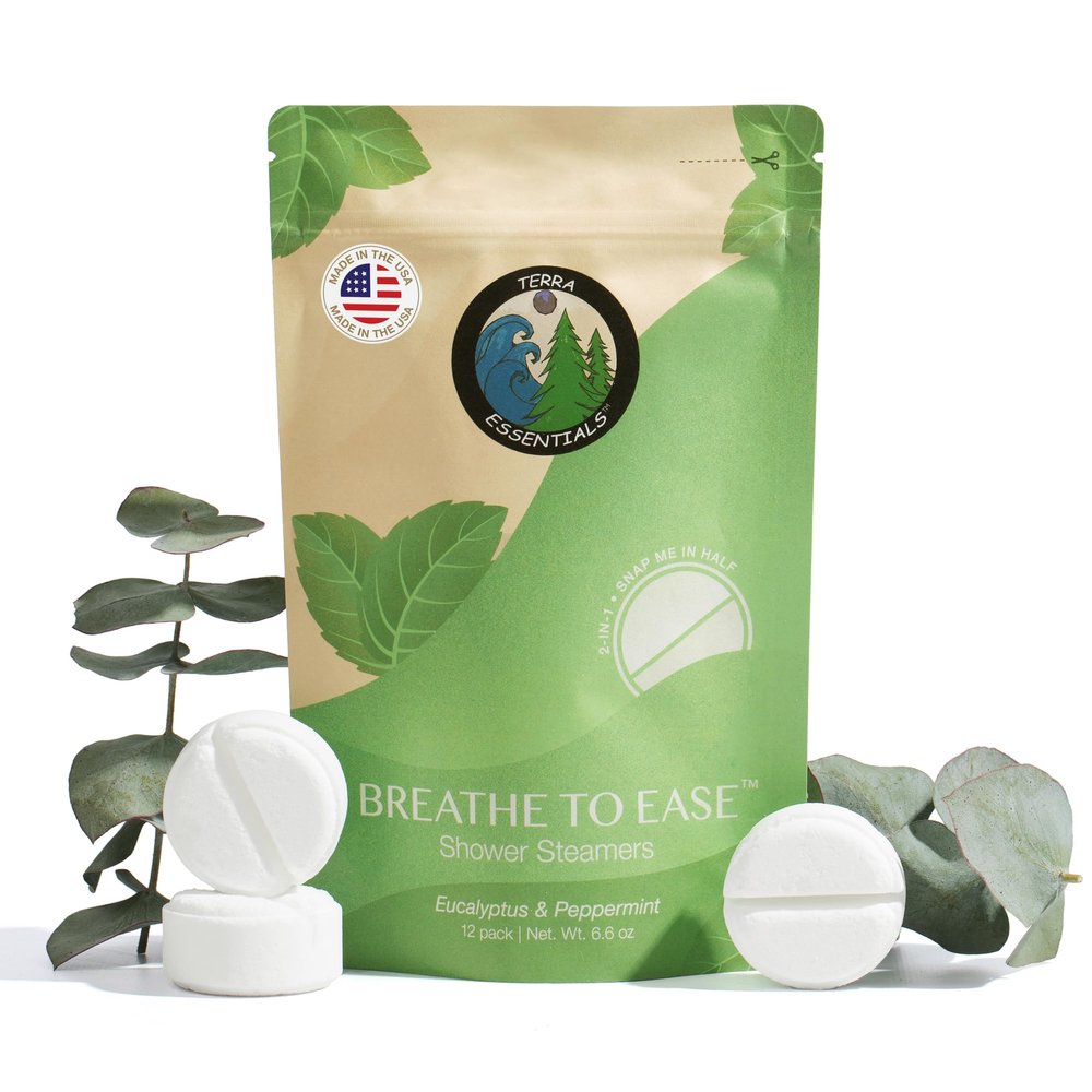 Eucalyptus Shower Steamers by Terra Essentials 12 Showers Aromatherapy Tablets with Eucalyptus & Mint, Natural, Made in USA, Stress Relief & Relaxation Gift