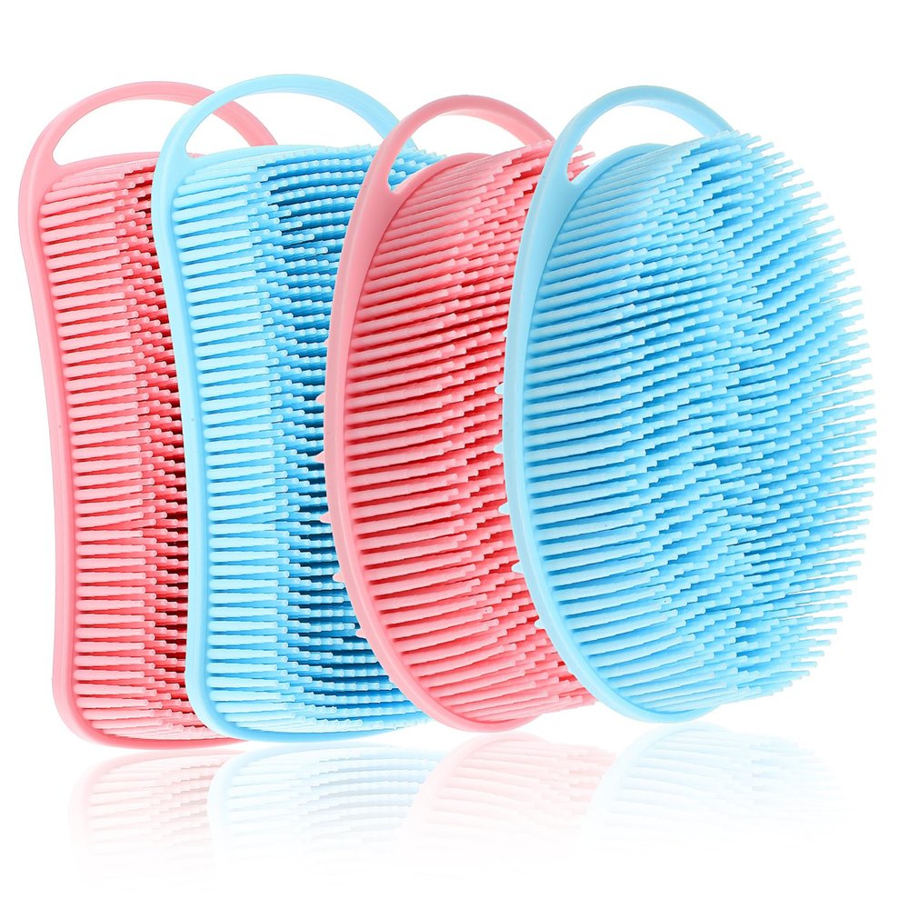 4Pcs Silicone Massage Cleaning Brush Dual Sided Body Scrubber Hair Scalp Massager with Hanging for Easy Storage Exfoliating Shower Brush for Relaxation Deep