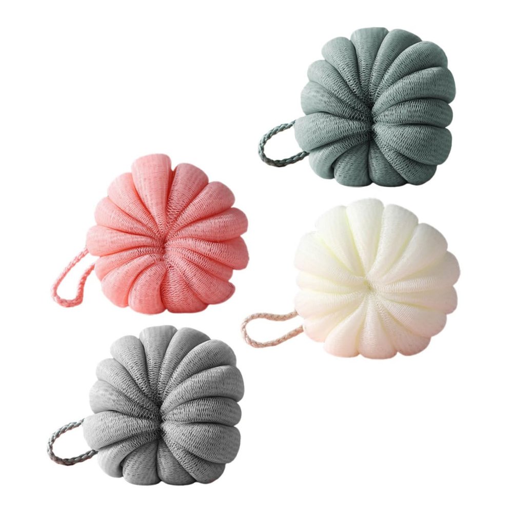 4Pcs Adorable Pumpkin Bath Balls Decorative Foaming Shower Supplies Cartoon Mesh Design Soft and Gentle for Housewarming