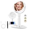 20X/1X Magnifying Makeup Mirror with Lights, Double-Sided Home Vanity Mirror with 3 Color Brightness Adjustable, 360 Rotation, Adjustable Height, Rechargeable, Phone Holder and Storage Tray view 1