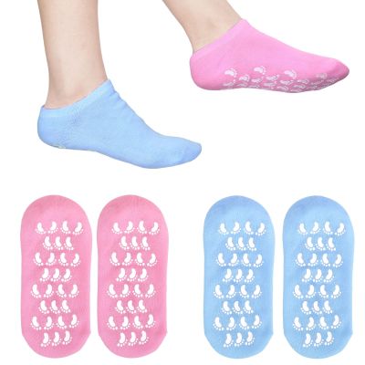 2 Pairs Silicone Socks for Dry Cracked Feet Women, Moisturizing Socks, Gel Socks for Foot Spa & Foot Peel, Lotion Socks for Softening and Moisturize Dry Cracked Feet Skins (Blue & Pink)