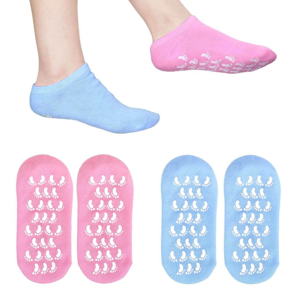 2 Pairs Silicone Socks for Dry Cracked Feet Women, Moisturizing Socks, Gel Socks for Foot Spa & Foot Peel, Lotion Socks for Softening and Moisturize Dry Cracked Feet Skins (Blue & Pink)