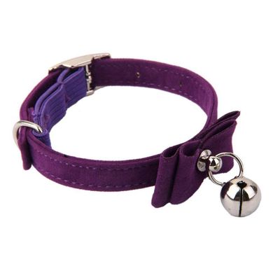 Adjustable Pet Bowknot Collar with Bell Adorable Puppy Cat Pet PU Collar Pet Supplies Purple