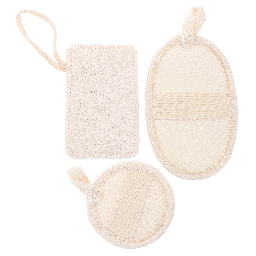 OUNONA 3Pcs Natural Loofah Exfoliating Pads for Body and Face Gentle Scrubber for Daily Use Dead Skin Removal Portable Bath Pads Soft Cleansing for Healthy Skin