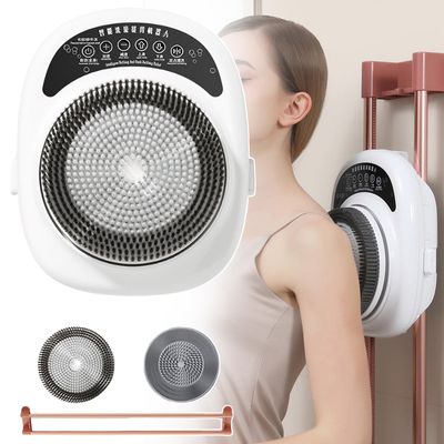 7 Inch Wall-Mounted Electric Back Scrubber, Back Scrubber for Shower Wall, With 2 Replaceable Brush Heads and 148cm Lift Track, Adjustable Height, 3 Cleaning Modes, 6 Adjustable Speeds, 11000rpm/Min