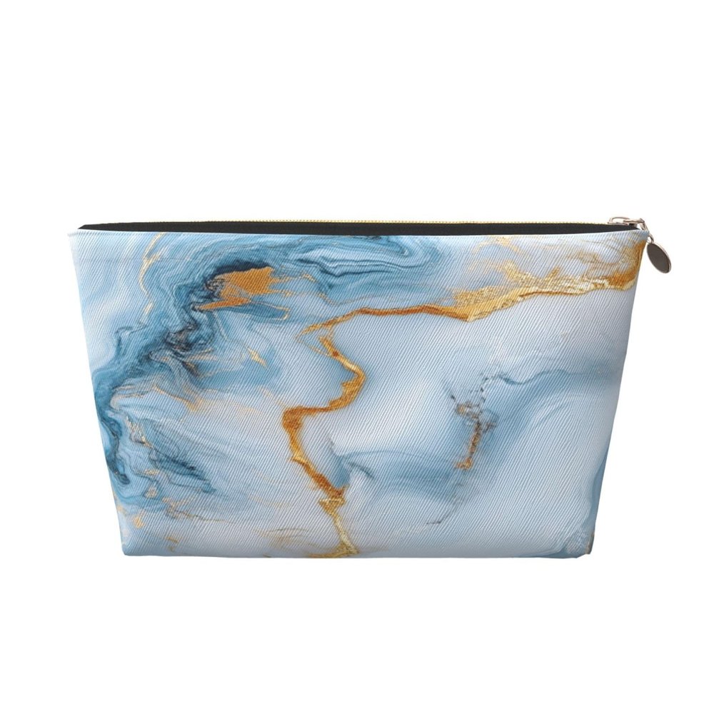 IRIHISKY Cosmetic Bag Pastel Blue Marble White Liquid Makeup Pouch Travel Toiletry Organizer Zipper Waterproof for Women