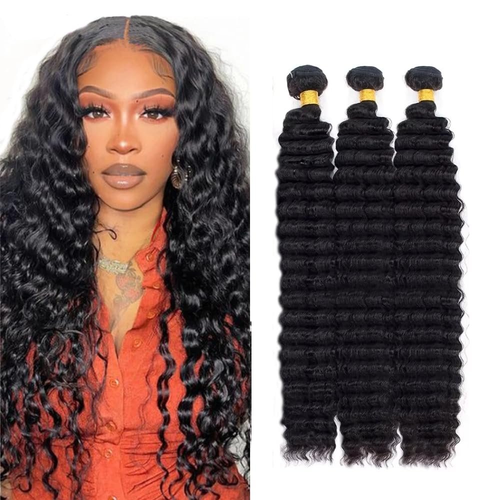 Deep Curly Bundles Human Hair Loose Deep Wave Human Hair Bundles 20 22 24 Inch Tangle Free Brazilian Virgin Remy Hair Extensions Double Weft For Curly Styles Deals