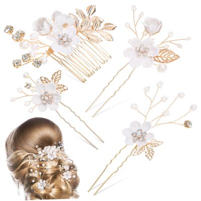 1Set Bridal Hair Accessories Floral Hair Pins Shaped Combs and Side Combs for Elegant Wedding Hair Decoration Durable and Lightweight Design