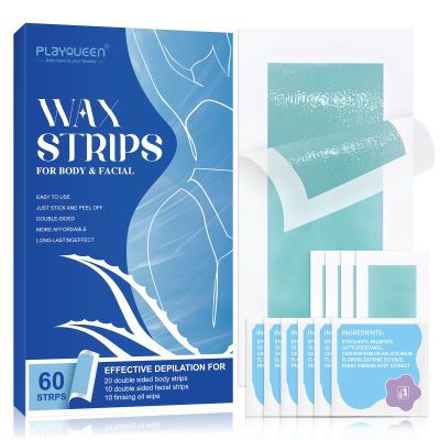 Wax Strips,10 Calming Oil Wipes Hypoallergenic For Hair Removal, For Women and Men, Face Waxing Kit For Women, Body Wax Strips - Brazilian Waxing, Suitable For All Skin Types60 Count