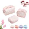 3PC Ruffle Pouch Bag, Plaid Quilted Makeup Bags Set for Travel, Gingham Pouch, Mini Quilted Cosmetic Pouch,Small PlaidQuilted Makeup Bags Set for Travel (Pink) view 1