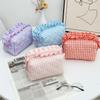 3PC Ruffle Pouch Bag, Plaid Quilted Makeup Bags Set for Travel, Gingham Pouch, Mini Quilted Cosmetic Pouch,Small PlaidQuilted Makeup Bags Set for Travel (Pink) view 2