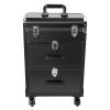 Unnsiapit Rolling Makeup Train Case, L14.2*W9.1*H22.4in Lockable Nail Cart Cosmetic Organizer Box on Wheels, Professional Travel Case with 2 Drawers for Hairstylist Barber Salon (Black) view 1