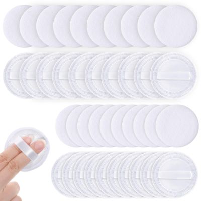 40 Pcs Cotton Powder Puffs Bulk Washable Soft Makeup Powder Pads, White Round Cosmetic Face Powders Makeup Puffs with Ribbon, for Loose Setting Blending Foundation Cream Pressed Body Powders