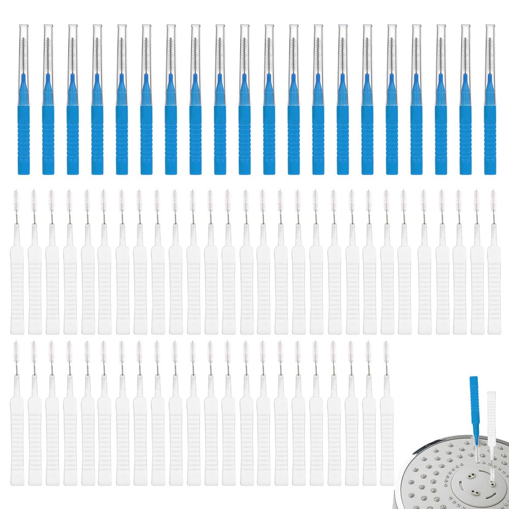 70pcs Shower Head Cleaner Tool Kit, 2 Designs Bathroom Small Hole Shower Head Cleaning Brushes & Multi-Size Picks for Tiny Nozzle Gaps Deep Clean Unclogging Brush Set
