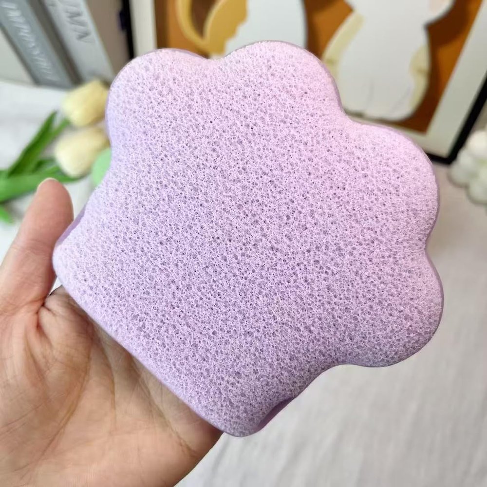 2 Count ALYAN Cat Paw Shaped Facial Cleansing Sponge, Pink and Purple, Soft Polyurethane, Deep Cleaning Makeup Remover, Body Scrubbing Tool