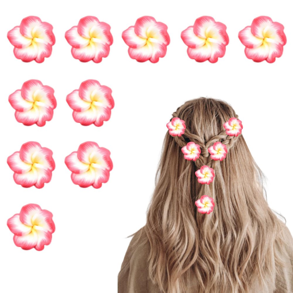 10 Pcs Plumeria Hair Clip, Plumeria Flowers, Flower Hair Clips, Mini Flowers Clips, Hawaiian Hairs Clip, Hawaiian Hairs Claw, Small Frangipani Hibiscus Barrettes, Mini Frangipani Accessories (Rose)