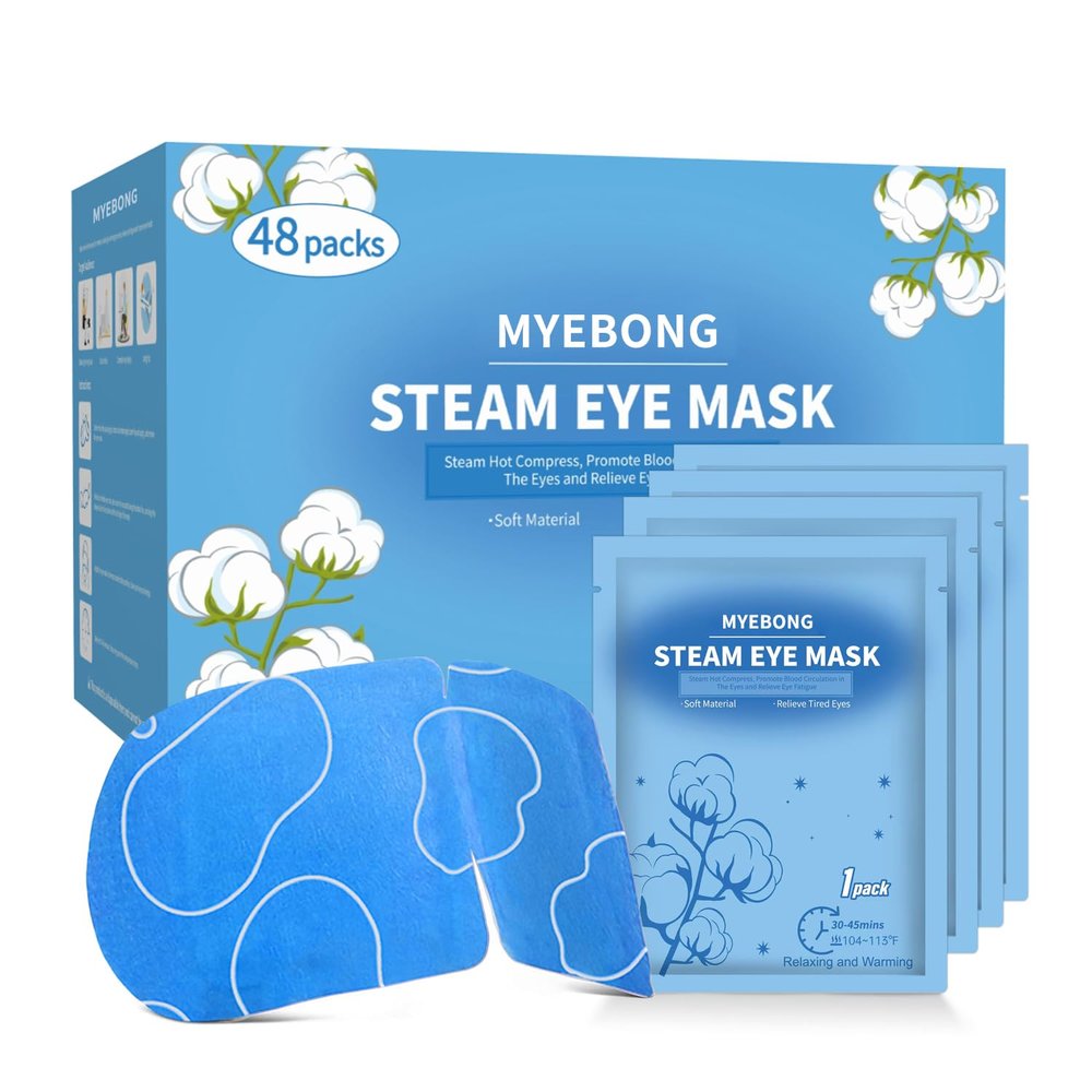 MYEBONG 48 Packs Steam Eye Mask for Eyes, Warm Compress Eye Mask, Self Heating Eye Masks Help for Eye Spa, Disposable Heated Eyes Mask for Sleeping Relief Stress Eye Fatigue(Unscented)