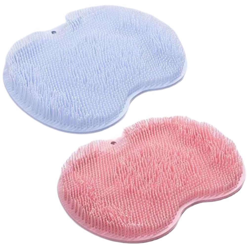 2PCS Silicone Shower Foot Brush Pad, Shower Foot & Back Scrubber Massage Pad, Wall Mounted Exfoliating Massage Cleaner for Shower (Pink+Blue)