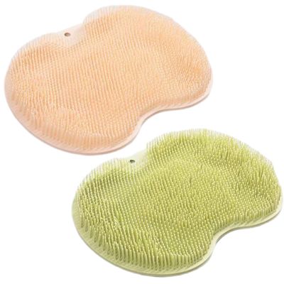 2PCS Silicone Shower Foot Brush Pad, Shower Foot & Back Scrubber Massage Pad, Wall Mounted Exfoliating Massage Cleaner for Shower (Yellow+Green)