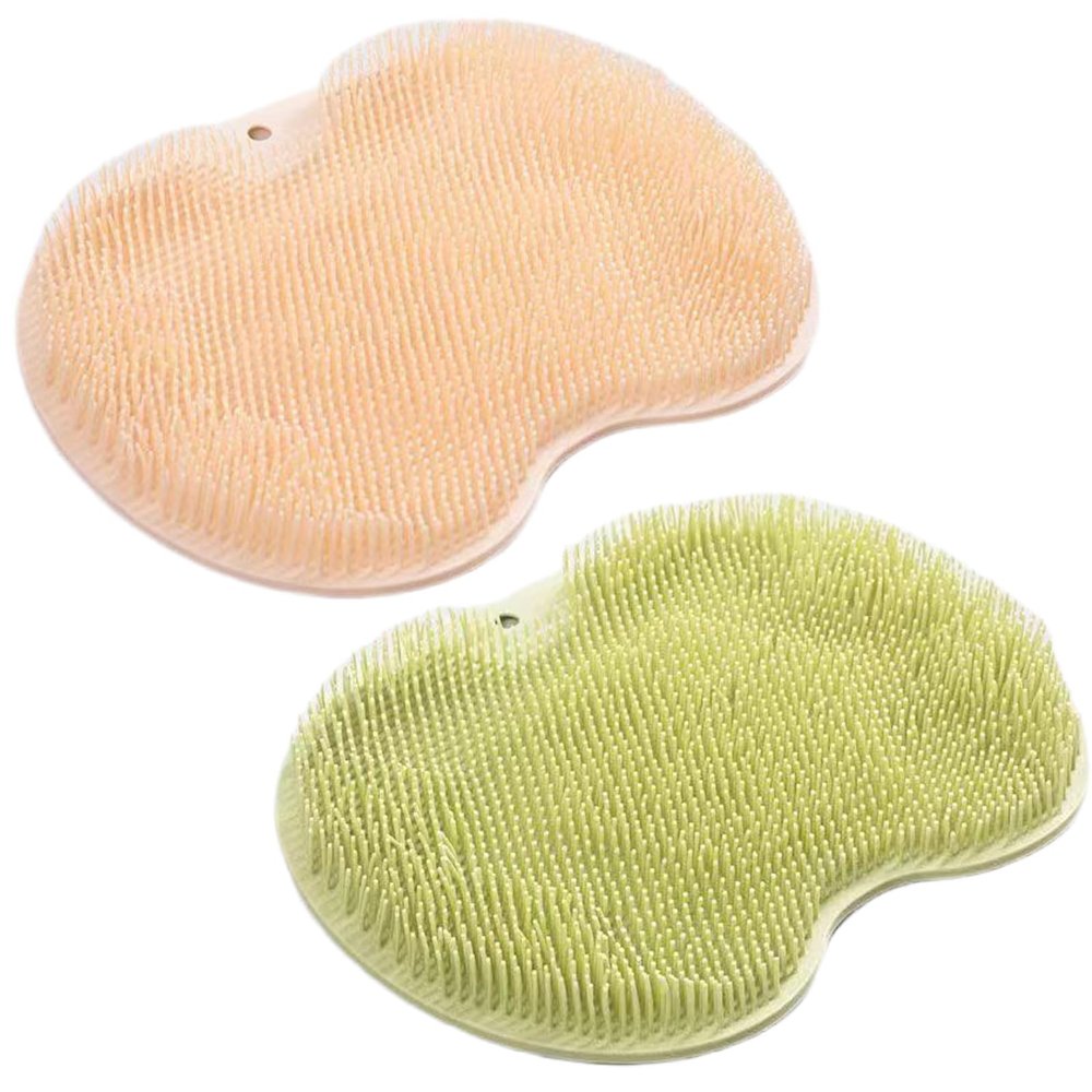 2PCS Silicone Shower Foot Brush Pad, Shower Foot & Back Scrubber Massage Pad, Wall Mounted Exfoliating Massage Cleaner for Shower (Yellow+Green)