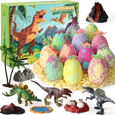 Golray Bath Bombs for Kids with Surprise Inside Dinosaur Toy, 12 Pack Dinosaur Eggs Bath Bombs Pretend Playset, Handmade Bubble Bath Fizzies Stocking Stuffers Birthday Christmas Gift for Boys
