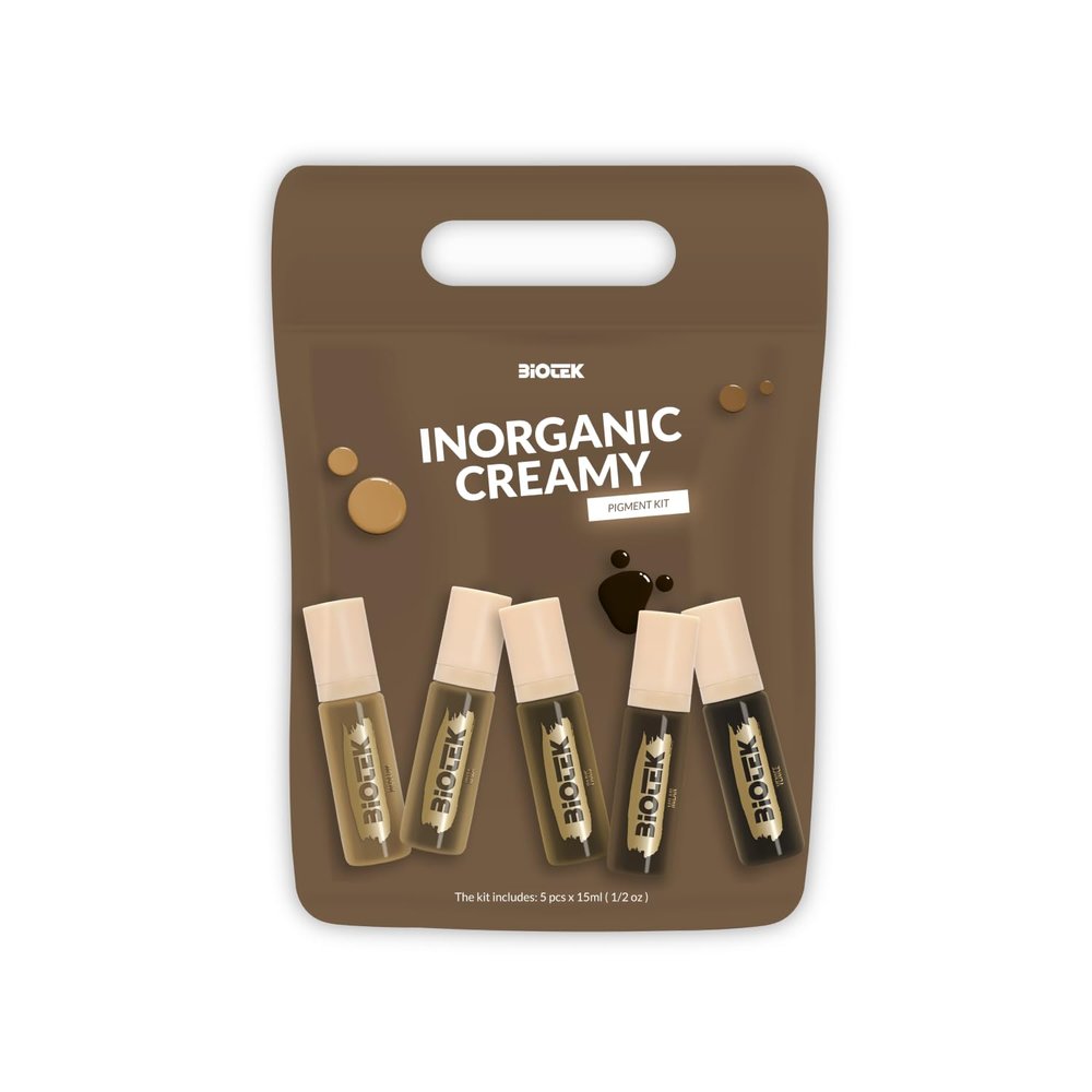 BIOTEK Inorganic Creamy Brow Pigment Kit for Permanent Makeup & Microblading - 5 x 0.50 Fl Oz (5 x 15 ml) - Moscow, Paris, Ibiza, Milan, Venice - Made in Italy