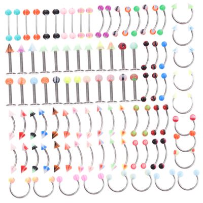 FRCOLOR 1Set Body Piercing Jewelry Kit Nose Studs Belly Button Rings Eyebrow Tongue Lip Bars Comfortable Durable Body Decor