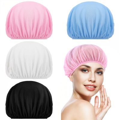 4pcs Mesh Sleeping Caps for Curly Hair, Mesh Sleep Bonnets For Sleeping Night, Hair Net For Rollers, Elastic Hairnet for Women (White, Pink, Light Blue, Black)
