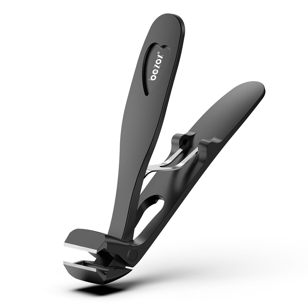 BEZOX Angled Head Toe Nail Clippers for Thick Nails Straight Blade Toenails Clipper for Seniors, Ergonomic Nail Cutters with Catcher, Heavy-Duty Nail Trimmer - Black