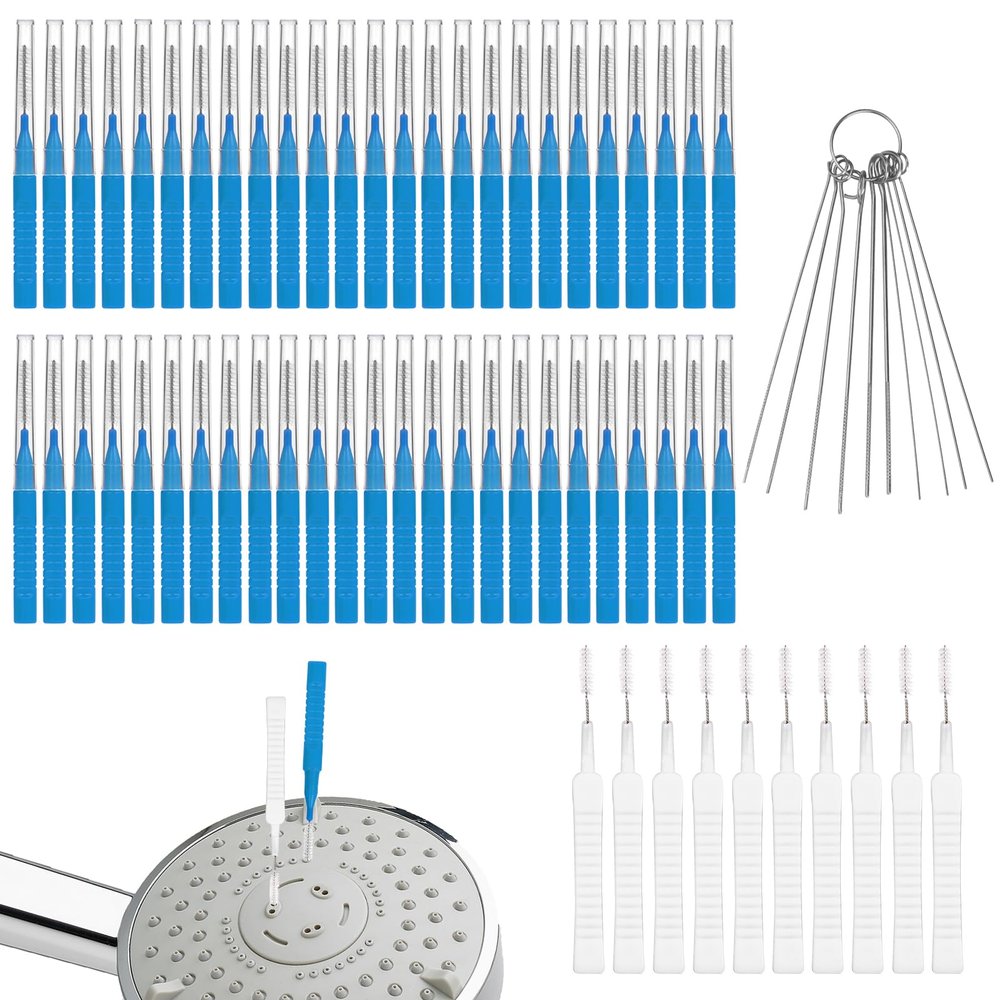 50pcs Shower Head Cleaner Brush, 2 Styles Shower Head Cleaning Brushes with 10 Multi-Sized Unclogging Needles Cleaning Tools for Tiny Nozzle Opening Gaps (Blue)
