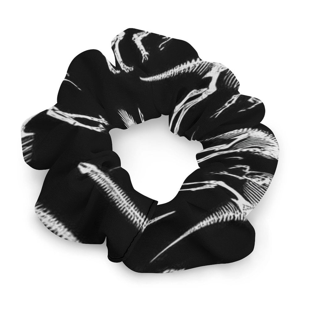 Fashion Big Glossy Scrunchie, Black And White Dinosaur Skull Skeleton Thick Hair Ties Ponytail Holders Scrunchies