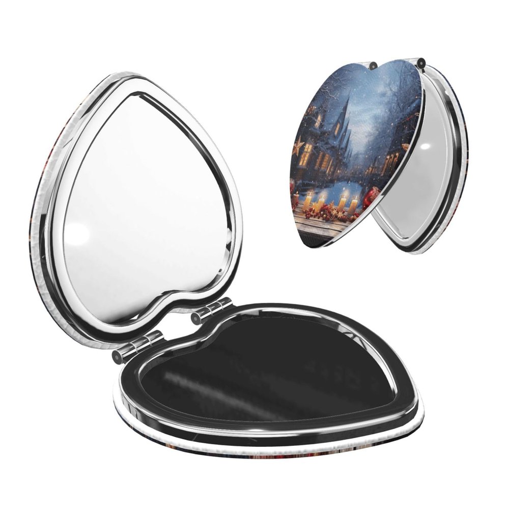 KKLWEGU Christmas Atmosphere Compact Pocket Mirror,1x/2x Cosmetic Mirror Portable Folding Handheld Mirrors Portable Travel Makeup Mirror for Women Girls