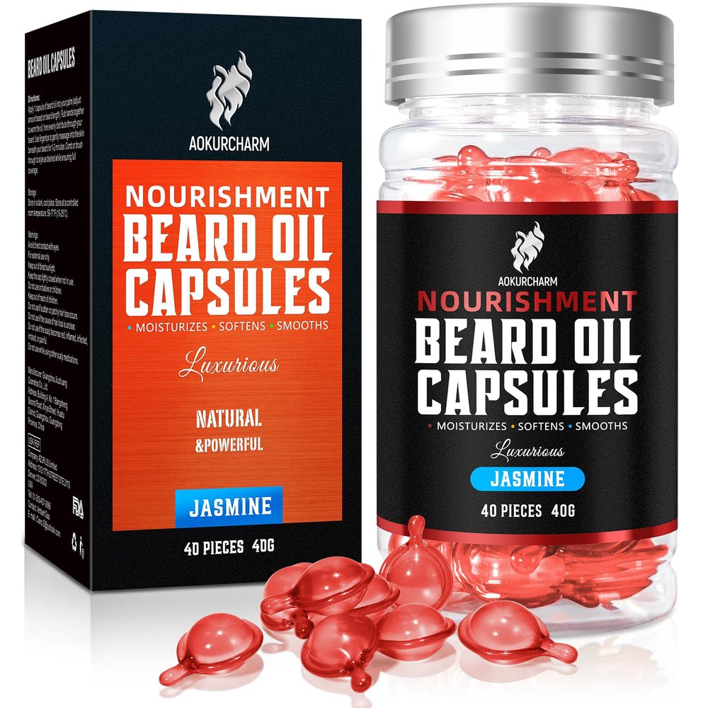 aokur Beard Oil Capsules for Men  Softens, Strengthens & Hydrates with Grape Seed & Camellia Oils  Mess-Free Single-Use Beard Conditioner  Travel-Ready & Leakproof  40 Count (Jasmine Scent)