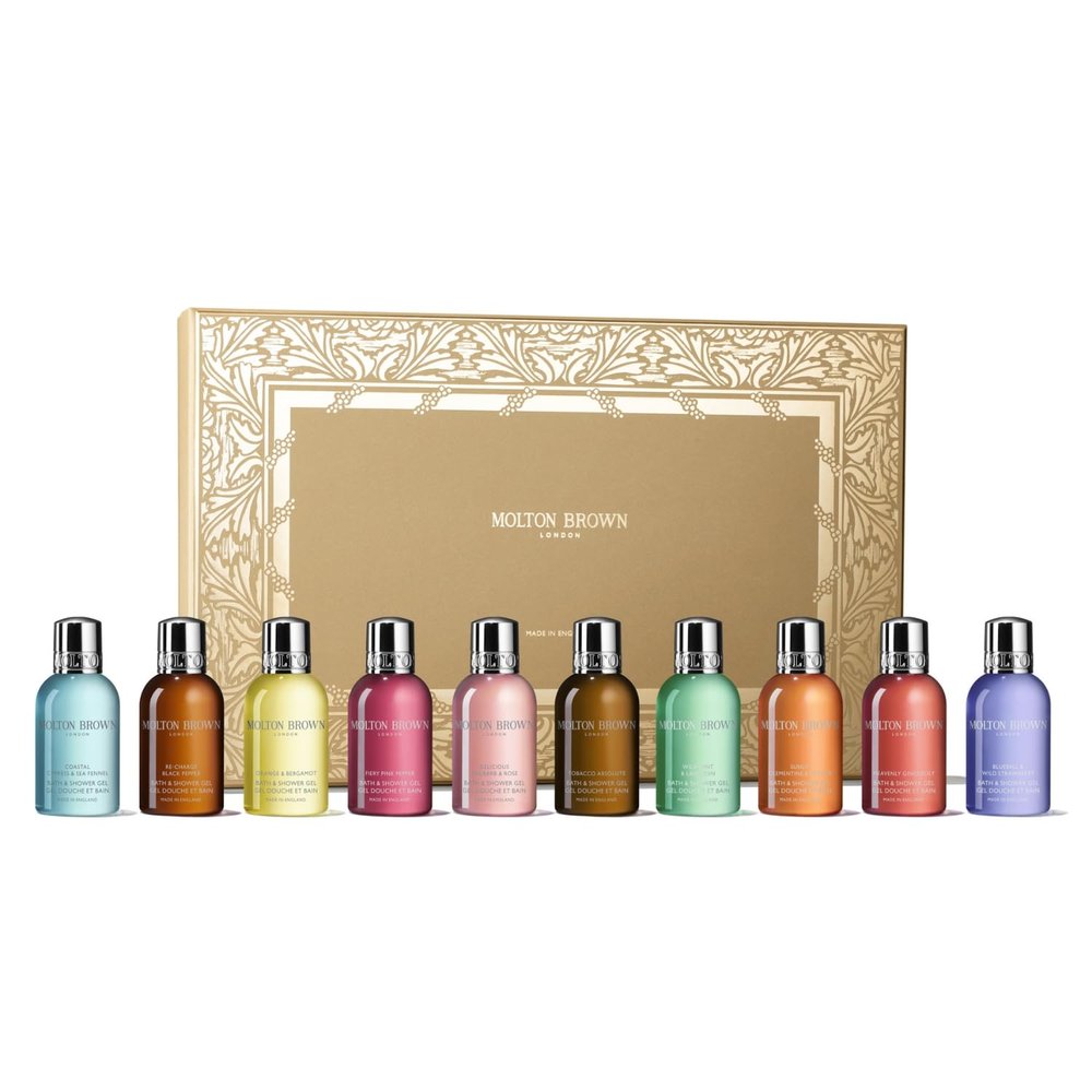 Molton Brown Stocking Filler Gift Set - 10 x 1.7 fl. oz. Luxury Scented Bath & Shower Gels, Christmas Body Care Beauty Gift