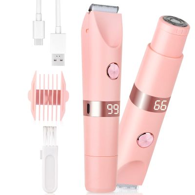 Beanify 2-in-1 Painless Womens Electric Razor & Bikini Trimmer with LED Display, 2026 Waterproof Wet/Dry Rechargeable Electric Shaver with Dual-Head for Ladies Pubic, Bikini Underarm Leg Arm